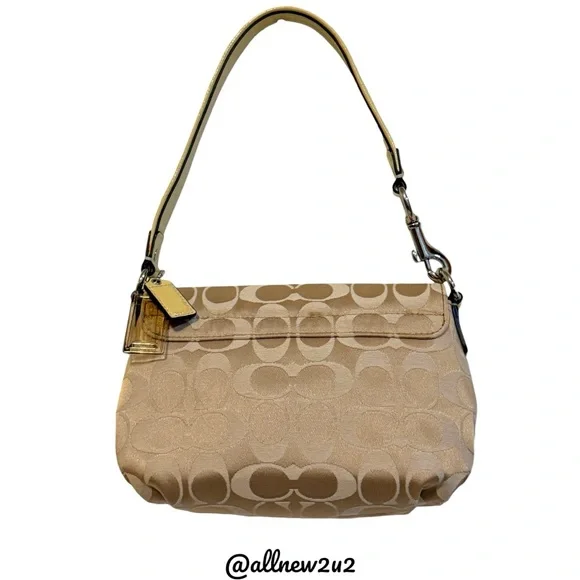Coach Poppy Signature Tan Yellow Leather Accents W Gold Hardware Shoulder Bag - Picture 7 of 10